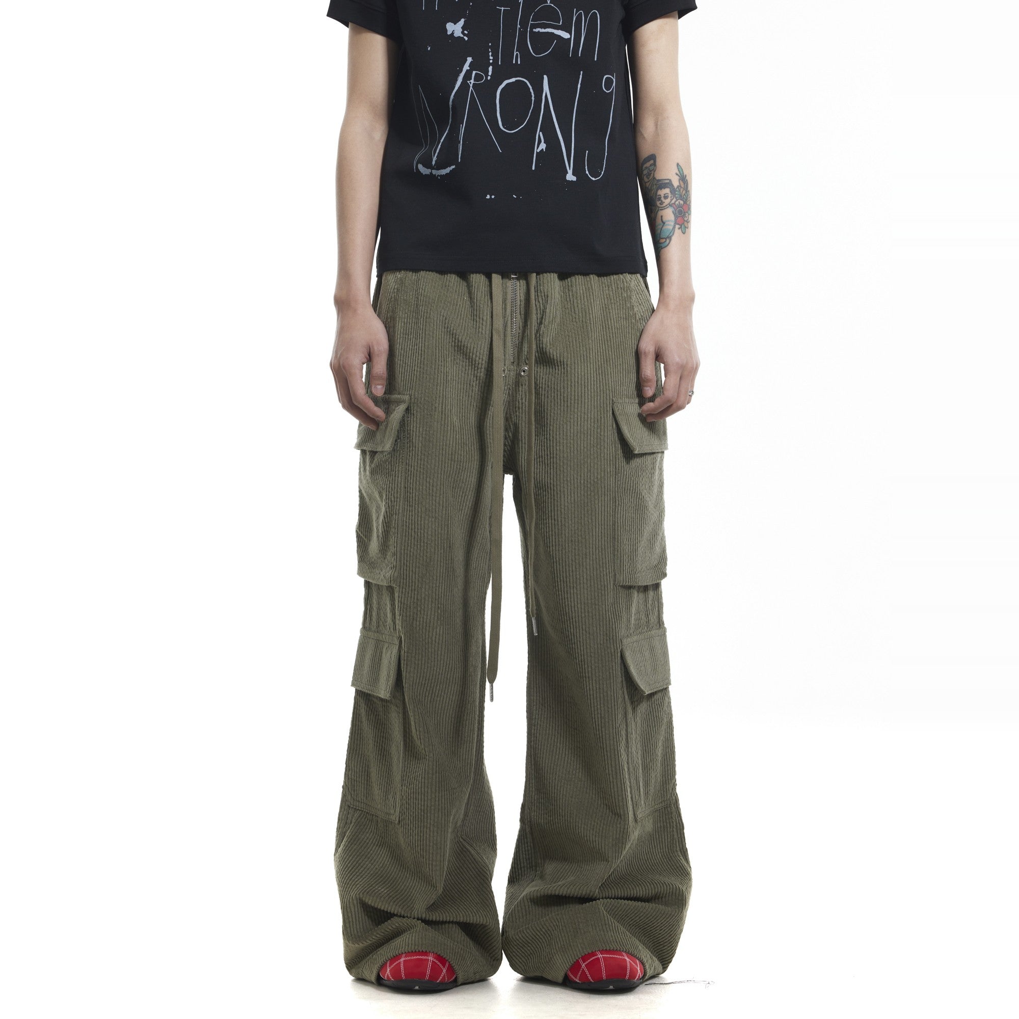 Retro Corduroy Multi Pocket Drawstring Pants
