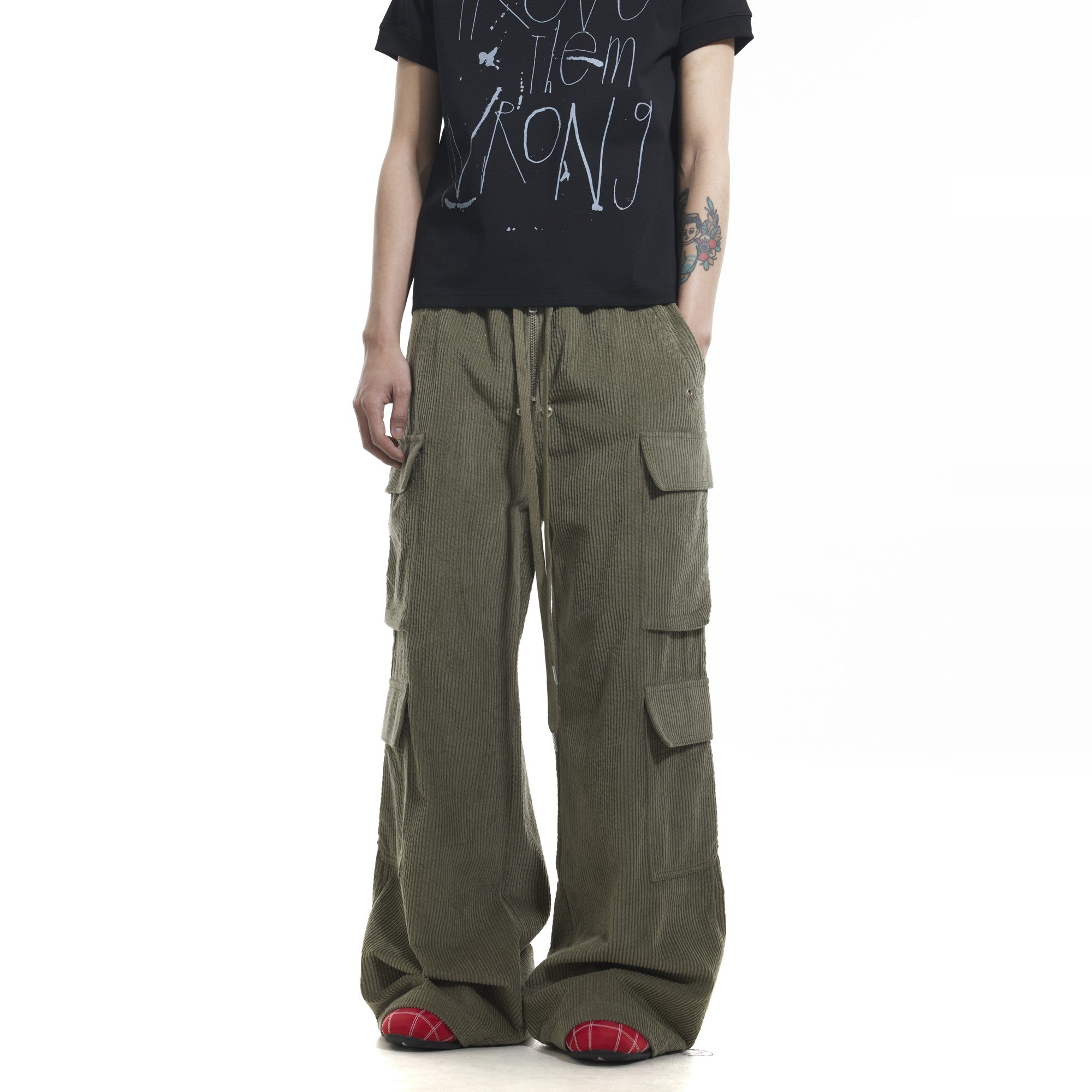 Retro Corduroy Multi Pocket Drawstring Pants
