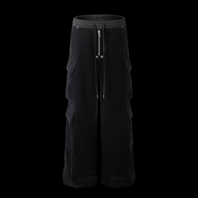 Retro Corduroy Multi Pocket Drawstring Pants