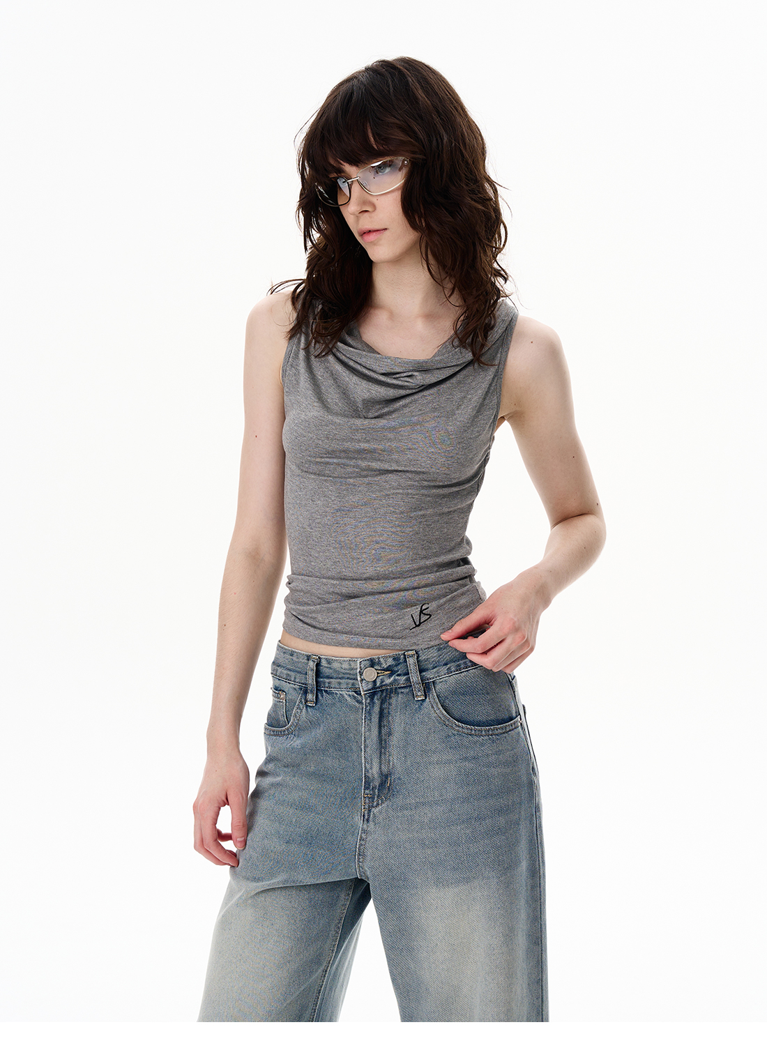 WLNEXT GreyMuse Drape Top