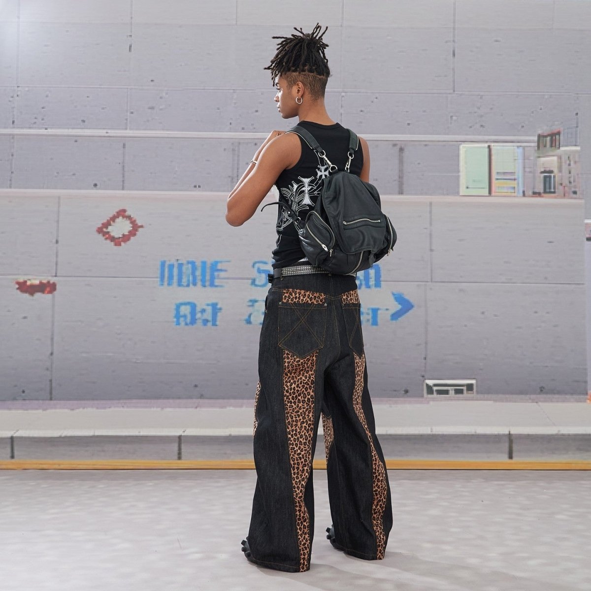 DND4DES Leopard Print Raw Baggy Denim Knife Jeans - Dekayed