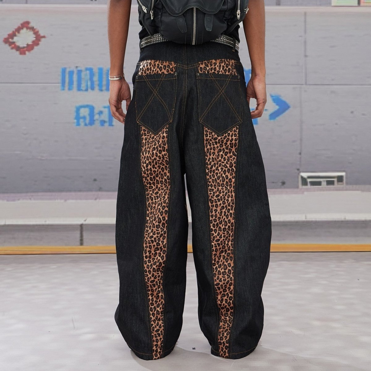 DND4DES Leopard Print Raw Baggy Denim Knife Jeans - Dekayed