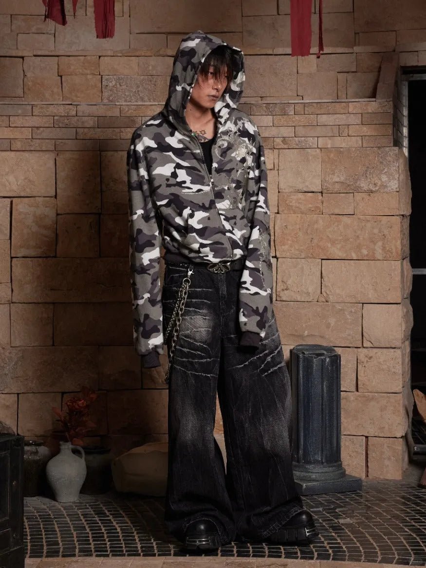 DND4DES Lighting Crease Washed Wide - Leg Jeans - Dekayed