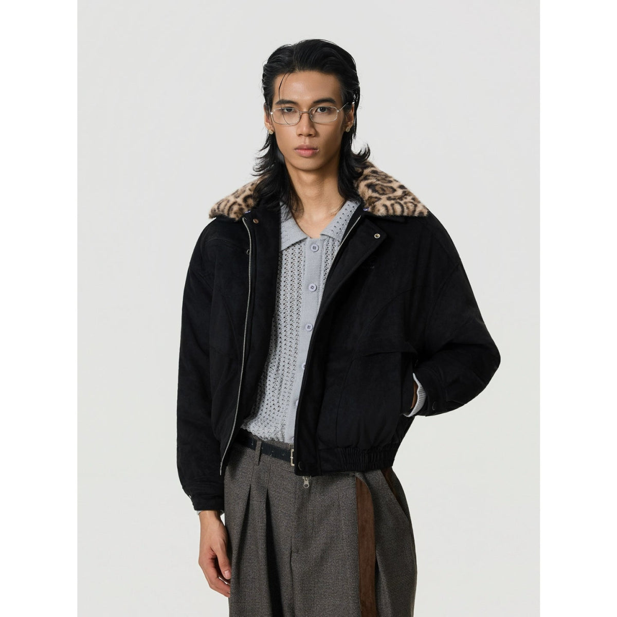 Heavy Detachable Leopard Print Collar Jacket - Dekayed