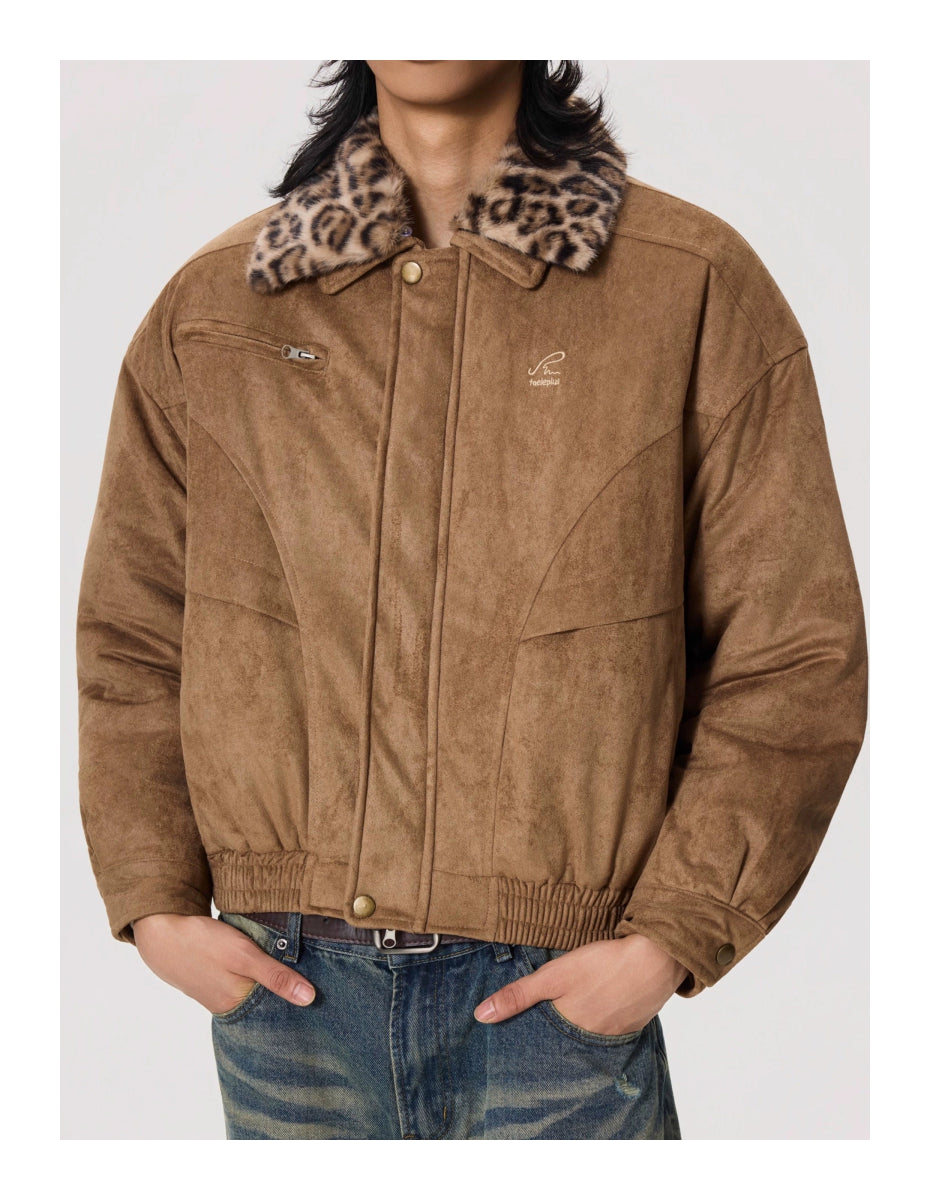 Heavy Detachable Leopard Print Collar Jacket - Dekayed