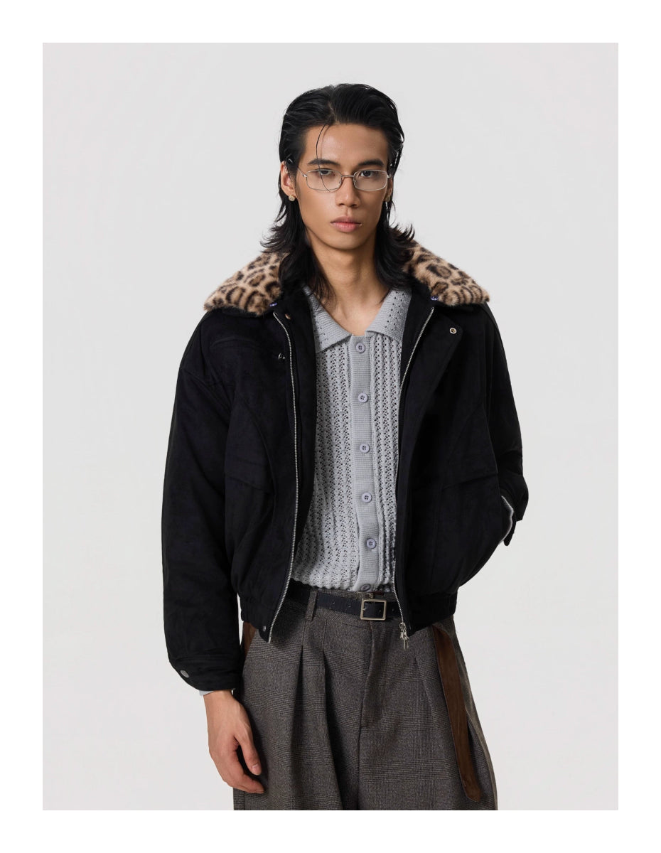 Heavy Detachable Leopard Print Collar Jacket - Dekayed