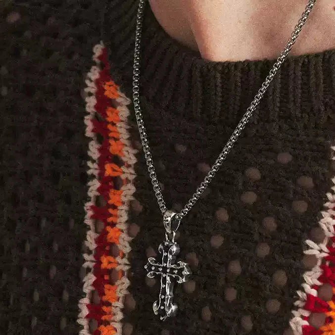 "MIDNIGHT IRIS" BLACK DIAMOND CROSS NECKLACE - Dekayed