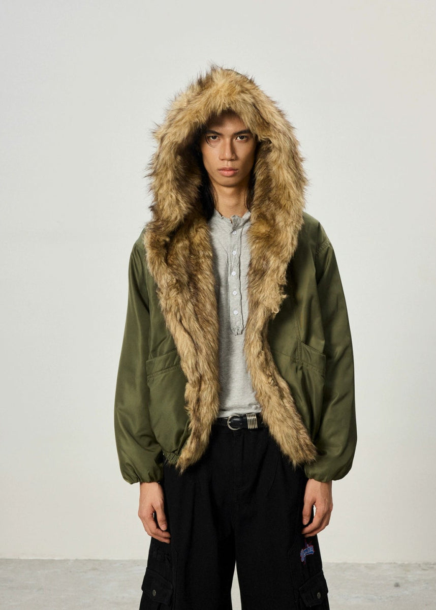 Mountain Carving Fur Collar Jacket - Dekayed