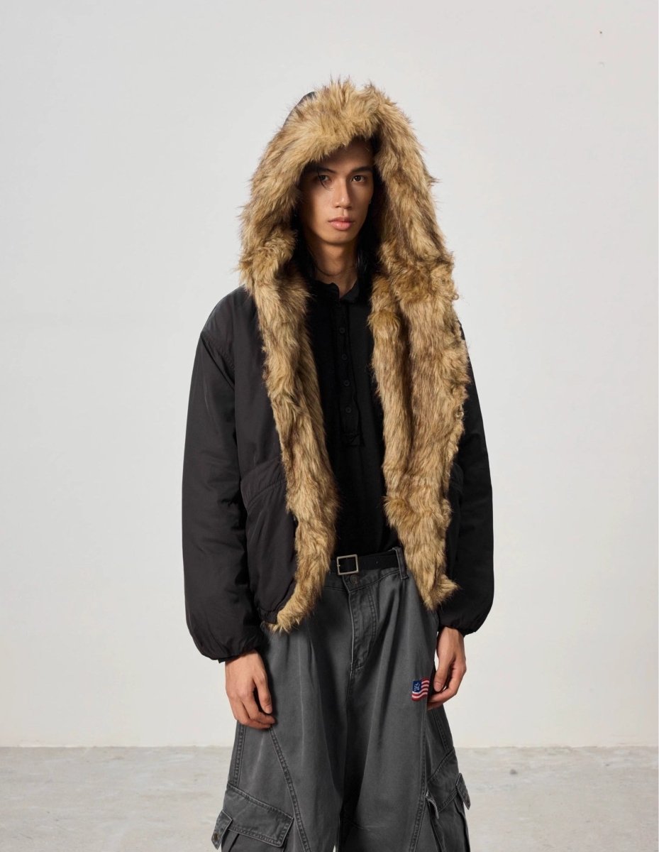 Mountain Carving Fur Collar Jacket - Dekayed