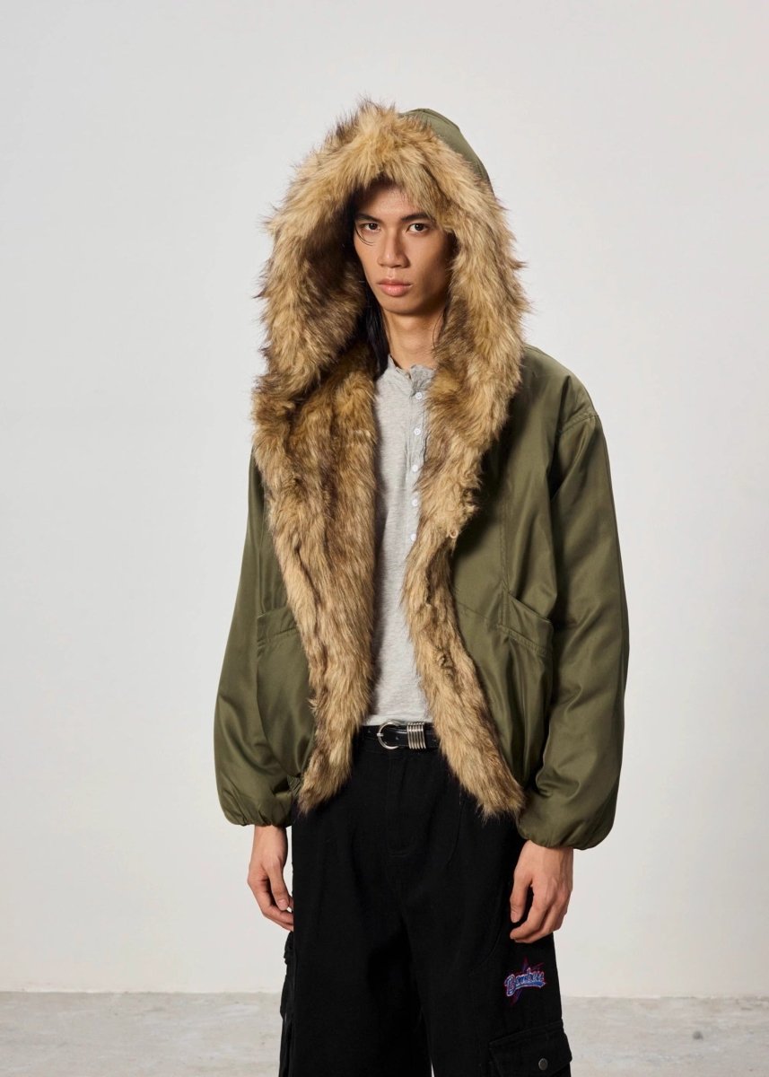 Mountain Carving Fur Collar Jacket - Dekayed
