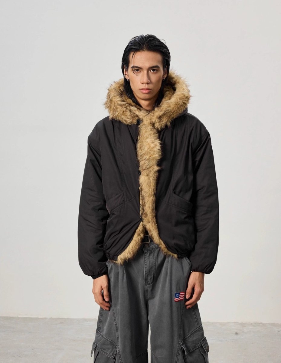 Mountain Carving Fur Collar Jacket - Dekayed