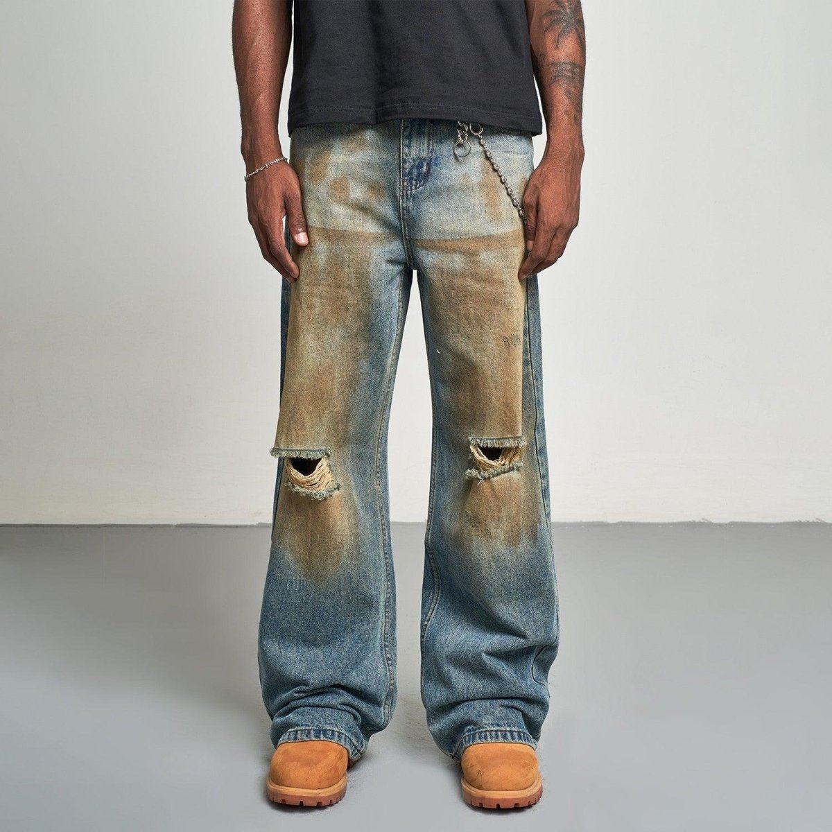 Mud Dye Ripped Baggy Jeans - Dekayed