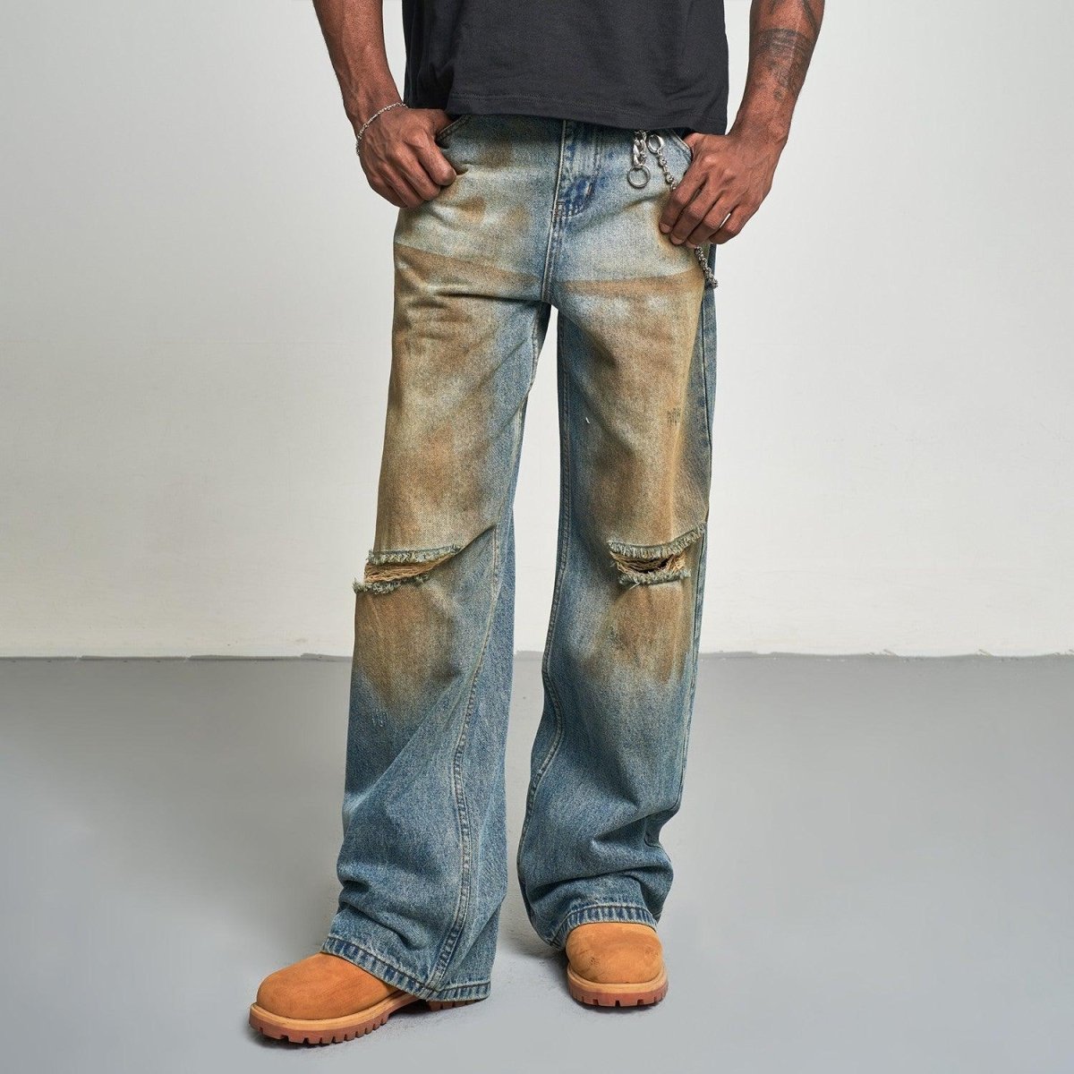 Mud Dye Ripped Baggy Jeans - Dekayed