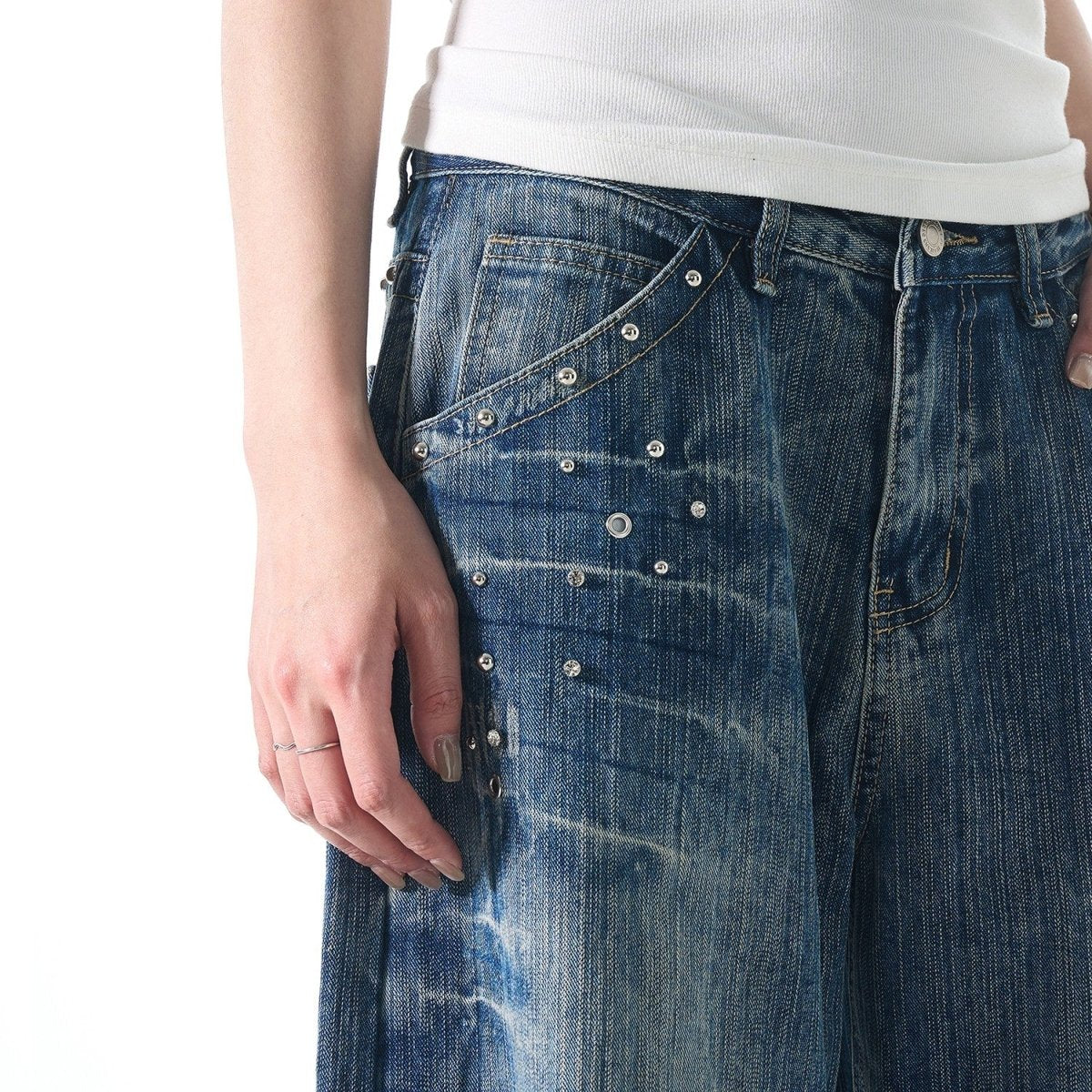 Rivet Design Pattern Baggy Jeans - Dekayed