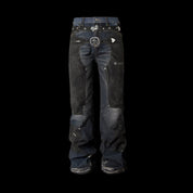 Rivet Straps Patchwork Jeans - Dekayed