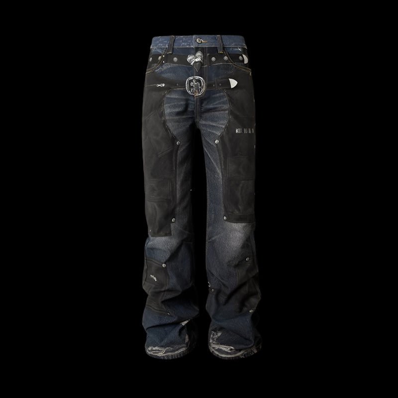 Rivet Straps Patchwork Jeans - Dekayed