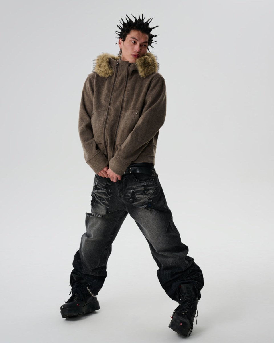 SGW Woolen Fox Fur Fleece Jacket - Dekayed