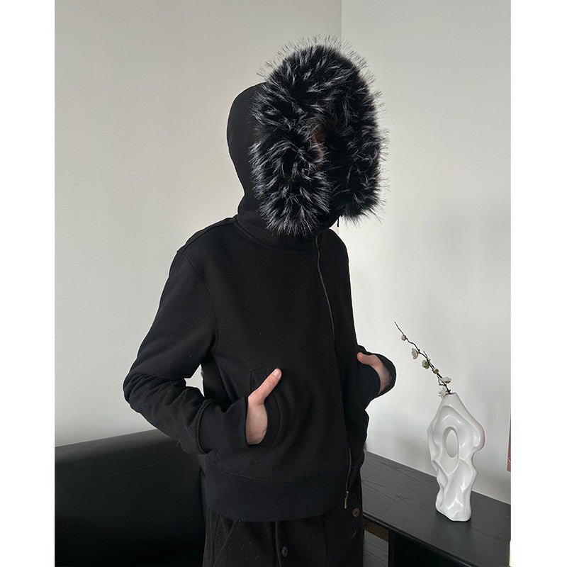 Side Zip Fur Hooded Jacket - Dekayed