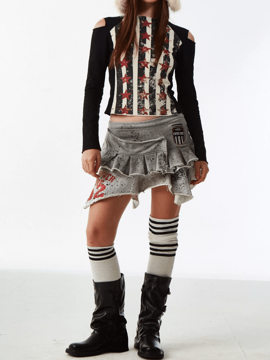 Washed Fake Two Piece Skirt - Dekayed