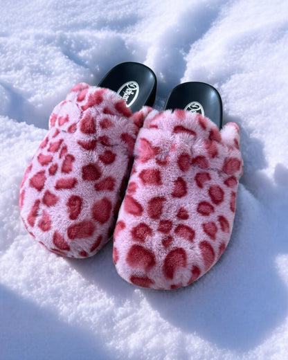 Pink Leopard Print Fur Clogs