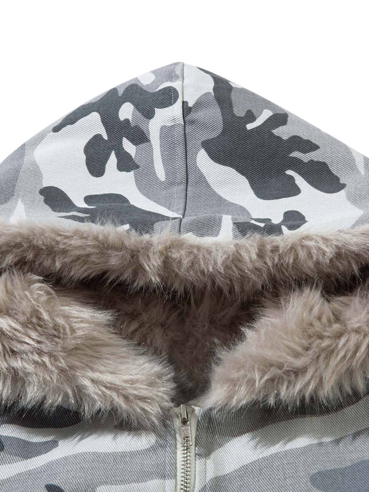 Snow Camouflage Patchwork Fur Jacket Tracksuit