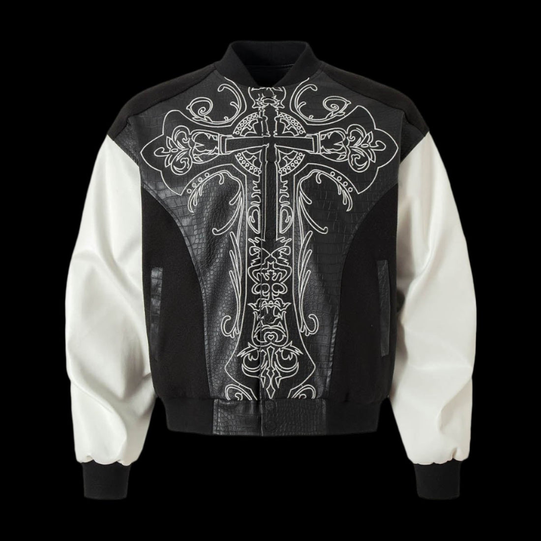 &quot;Cybersigilism&quot; Crocodile Cross Leather Bomber Jacket