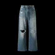 2024 Autumn Ice Blue Destroyed Patch Wide Leg Jeans Trendy Style Loose Straight Medium High Waist Thick Four Seasons Universal Youth Casual Non elastic Denim Pants image 6