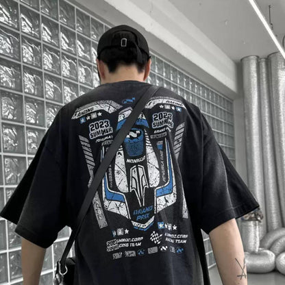 Clearance NONNOD LEARL burst motorcycle spray color fried color print short sleeve niche heavy washed T shirt men s t image 4