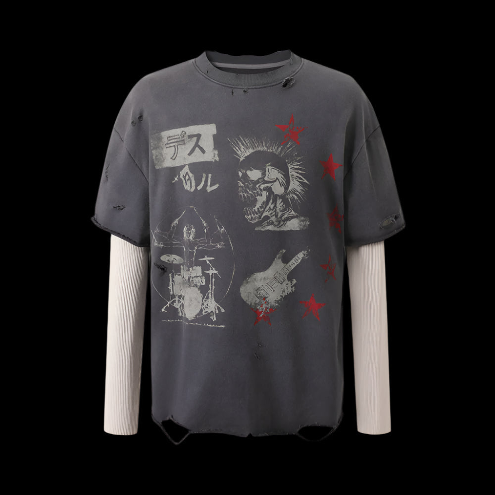 bastard PUNK TRUNK TEE rock punk print destroyed washed fake two pieces image 6