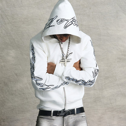 VAKA TYPESHYT Classic heavy work patch embroidery zipper round neck hooded sweatshirt for men and women image 5