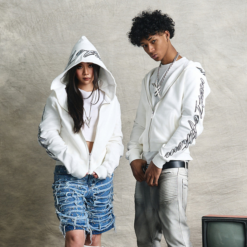 VAKA TYPESHYT Classic heavy work patch embroidery zipper round neck hooded sweatshirt for men and women image 0