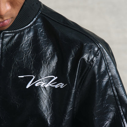 VAKA TYPESHYT Wrinkled texture heavy embroidery PU leather motorcycle jacket image 10