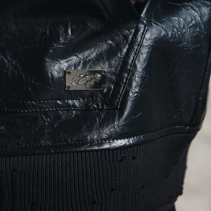 VAKA TYPESHYT Wrinkled texture heavy embroidery PU leather motorcycle jacket image 11