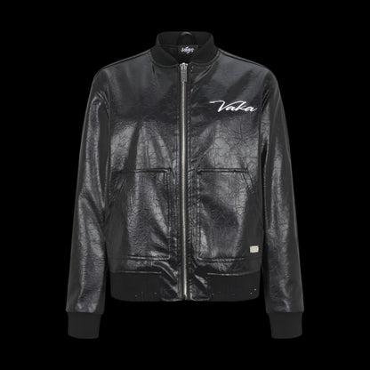 VAKA TYPESHYT Wrinkled texture heavy embroidery PU leather motorcycle jacket image 1