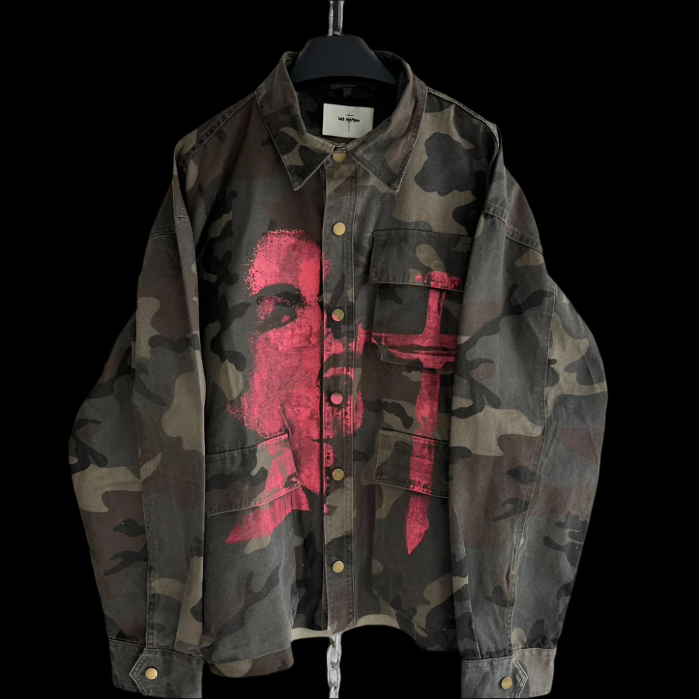 Hell System Official 24 New Product Retro Washed Canvas Camouflage Contour Printed Loose Shirt image 0