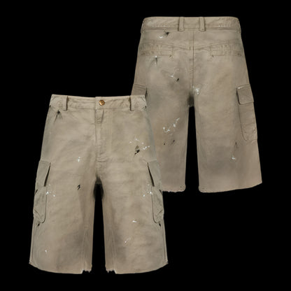 ANTIDOTE destroyed washed dirty casual cropped pants shorts mid length pants wide leg workwear shorts image 0