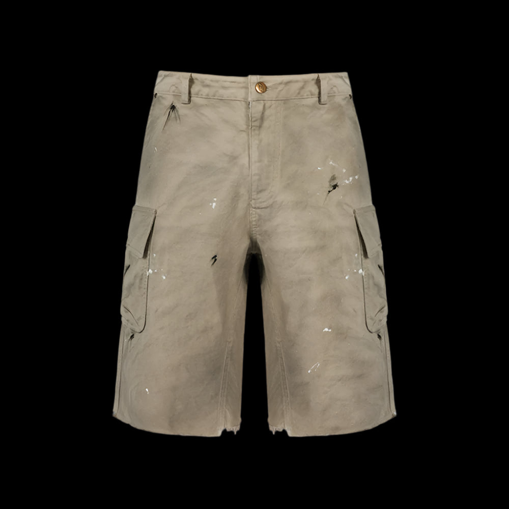 ANTIDOTE destroyed washed dirty casual cropped pants shorts mid length pants wide leg workwear shorts image 13