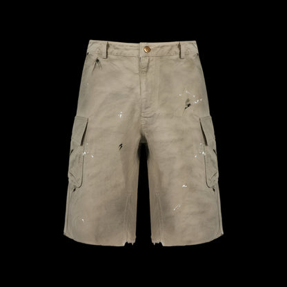 ANTIDOTE destroyed washed dirty casual cropped pants shorts mid length pants wide leg workwear shorts image 13