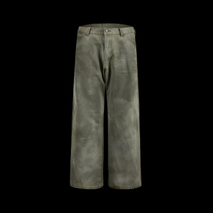 Remedy D kiss National trend loose straight workwear trousers American retro distressed hole casual trousers men image 56