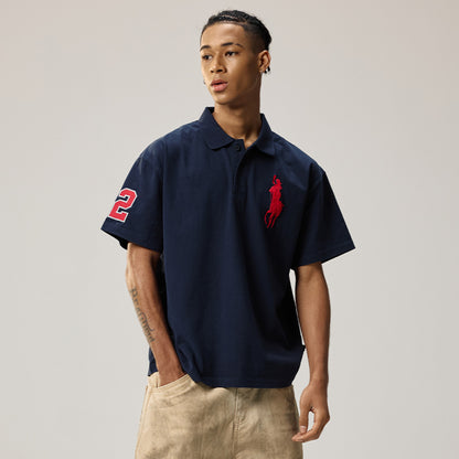 RemedyR Lauren Summer China Chic Loose Embroidery Short Sleeve T shirt American Fashion POLO Shirt for Men and Women image 2
