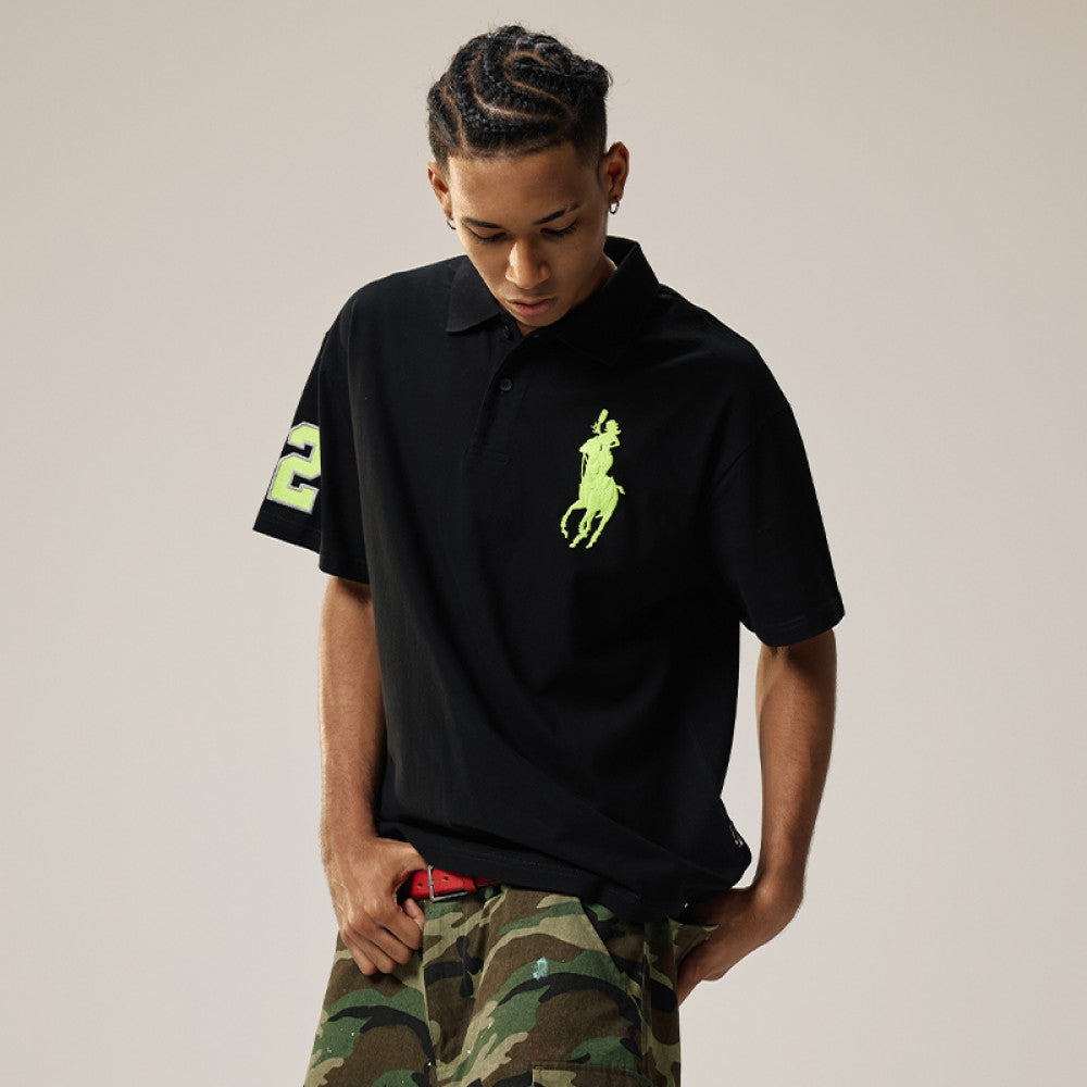 RemedyR Lauren Summer China Chic Loose Embroidery Short Sleeve T shirt American Fashion POLO Shirt for Men and Women image 0