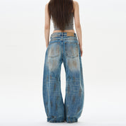 Oulang s store American style retro loose and dirty jeans men s niche design distressed cat whisker pants couple trend image 2