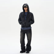 Oulang s store Spring and Autumn American style hot stamping open cut shirt zipper and refining hoodie men s trendy brand high end and cool short and wide jacket couple image 5
