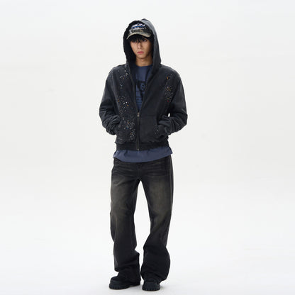 Oulang s store Spring and Autumn American style hot stamping open cut shirt zipper and refining hoodie men s trendy brand high end and cool short and wide jacket couple image 5