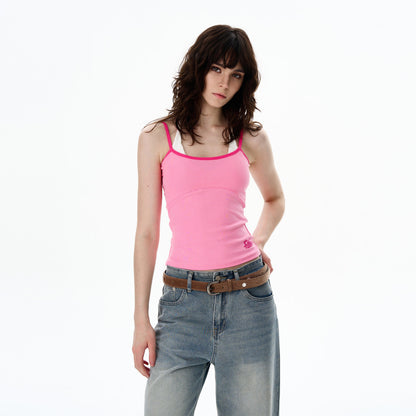 Oulang s store has a summer American style design with a fake two piece spicy girl vest It has a female high end feel and a niche sleeveless T shirt top image 0
