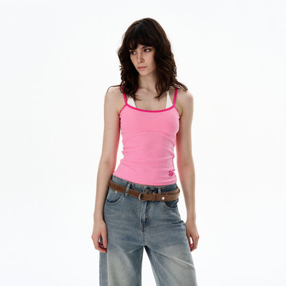 Oulang s store has a summer American style design with a fake two piece spicy girl vest It has a female high end feel and a niche sleeveless T shirt top image 3