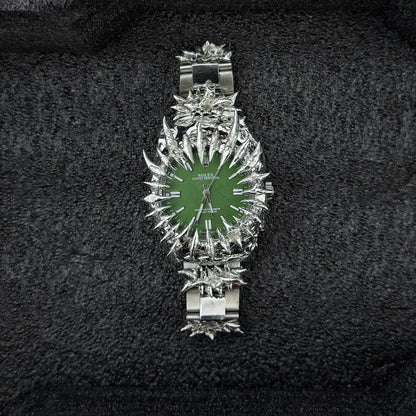 Original handmade European and American irregular green water monster dragon scale pointed tin plated watch light luxury niche design heavy industry trend image 1