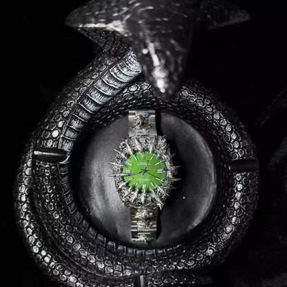 Original handmade European and American irregular green water monster dragon scale pointed tin plated watch light luxury niche design heavy industry trend image 4