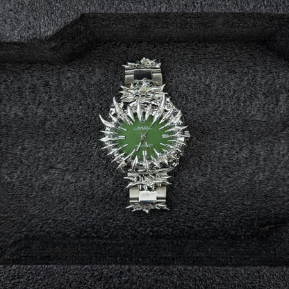 Original handmade European and American irregular green water monster dragon scale pointed tin plated watch light luxury niche design heavy industry trend image 6