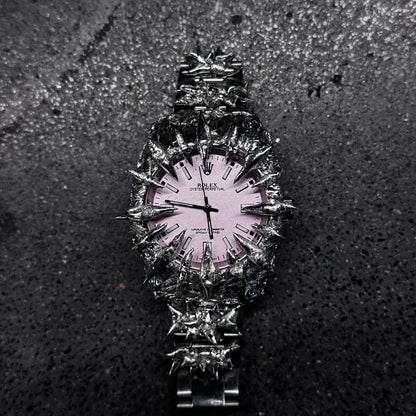 Original handmade European and American shaped pink yellow green snake scale pointed tin solder watch light luxury niche design heavy industry trend image 2